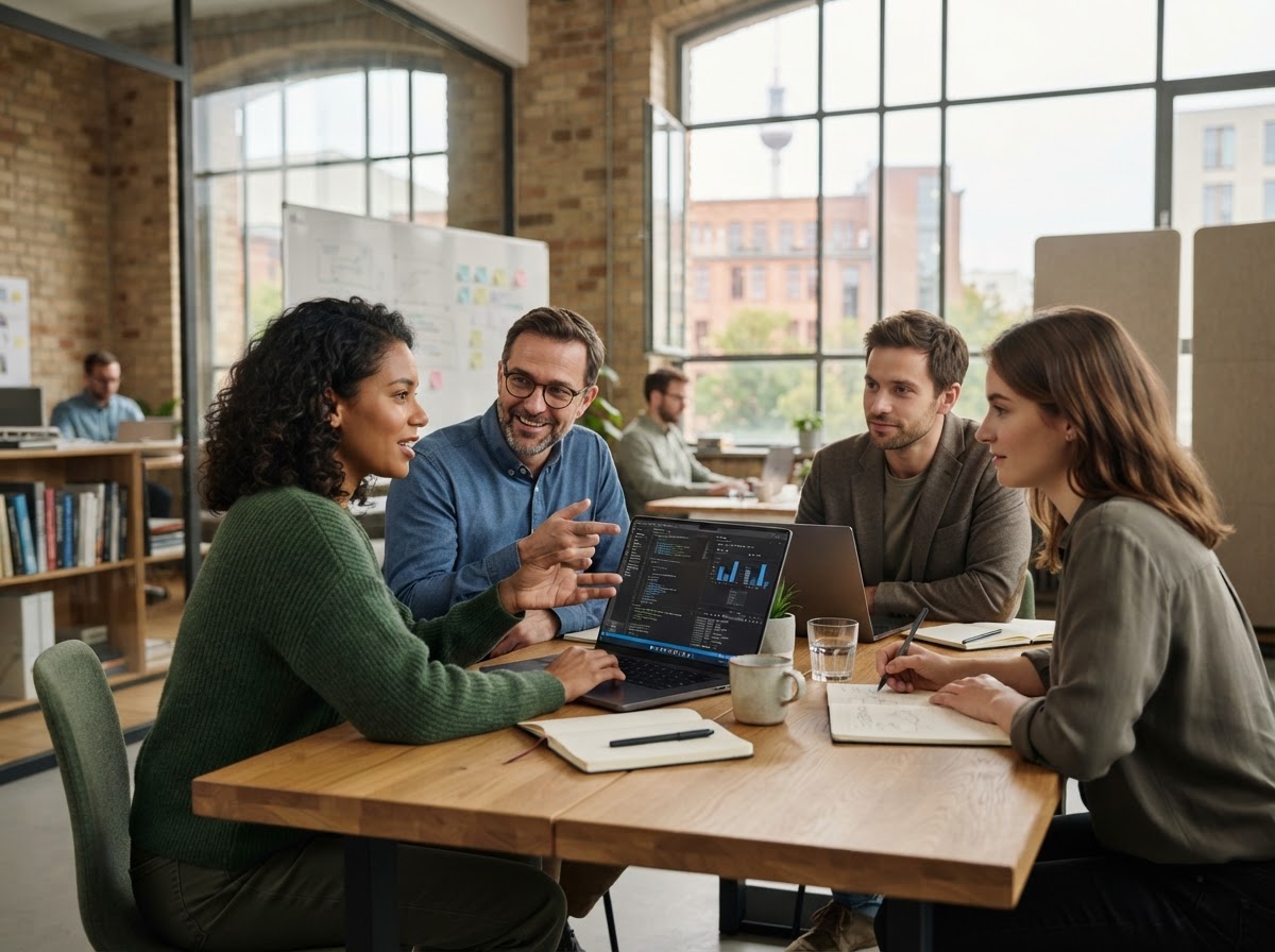 Nymqarel KI Zovdarin Team bei der Arbeit an Analysemodellen für Liquiditätsmanagement